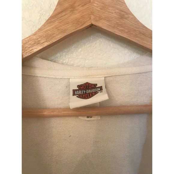 Harley Davidson White Sweatshirt Pullover Hoodie Deep V-Neck Women's Medium Gray - Picture 4 of 6